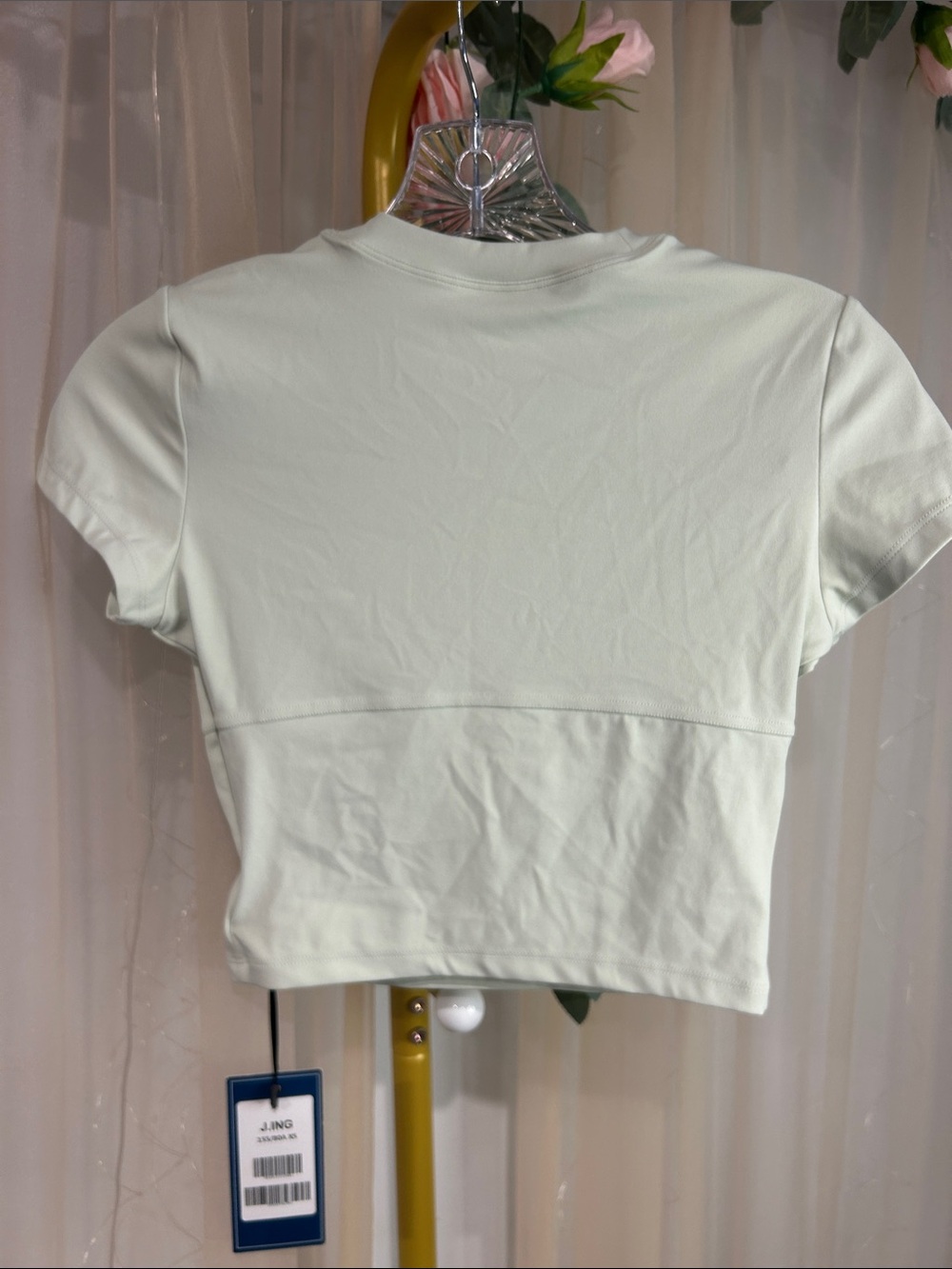 J.ING Mint Green Cropped Activewear Top XS NWT Stretch Short Sleeve - Picture 5 of 5